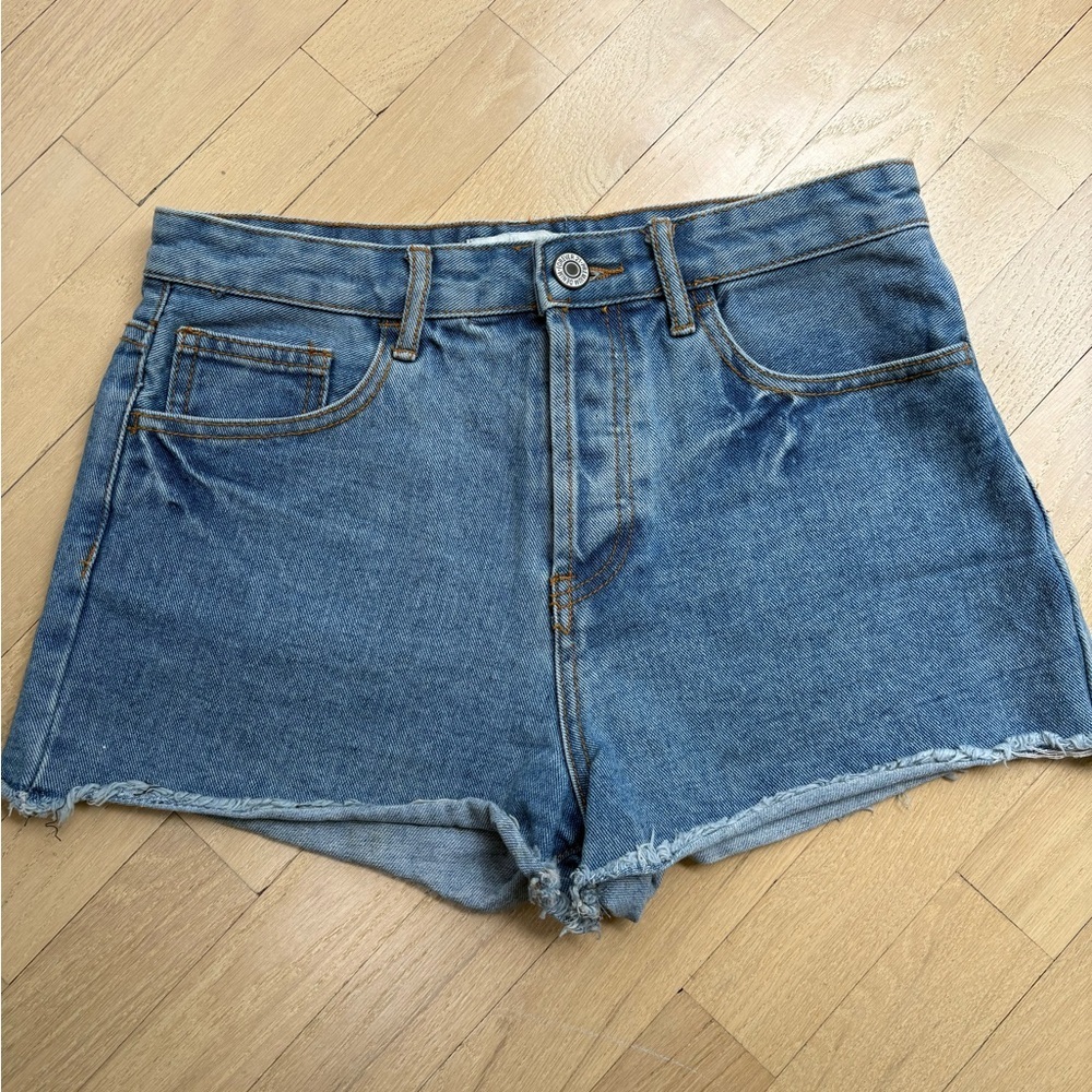 Forever 21 Blue Jean Shorts High-Waisted Distressed
